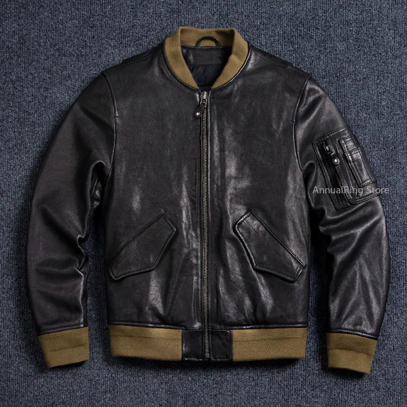 Bomber Ma-1 veste en cuir véritable hommes manteau en peau de mouton tanné naturel Vintage Air Force