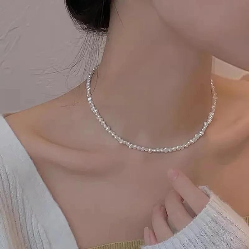 Colliers de perles d'eau douce baroques de 4-5 mm avec chaîne d'extension de 5 cm en argent sterling