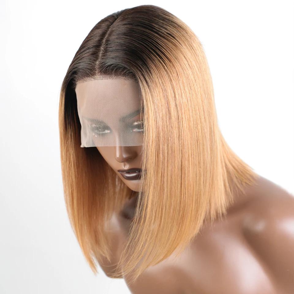 Lekker Ombre Blonde courte droite Bob 13x1 T dentelle avant 100% perruques de cheveux humains pour l