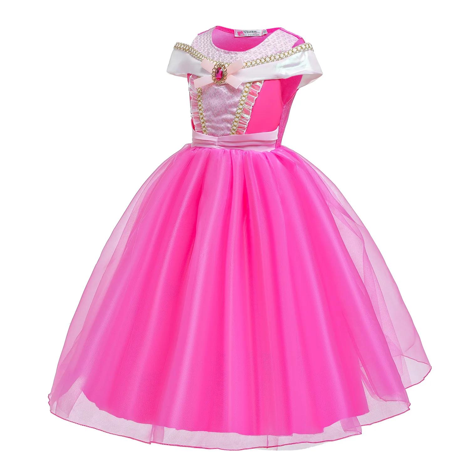 Robe de princesse rose aurore à manches courtes pour filles, été 2026, pour fête d'anniversaire, rob