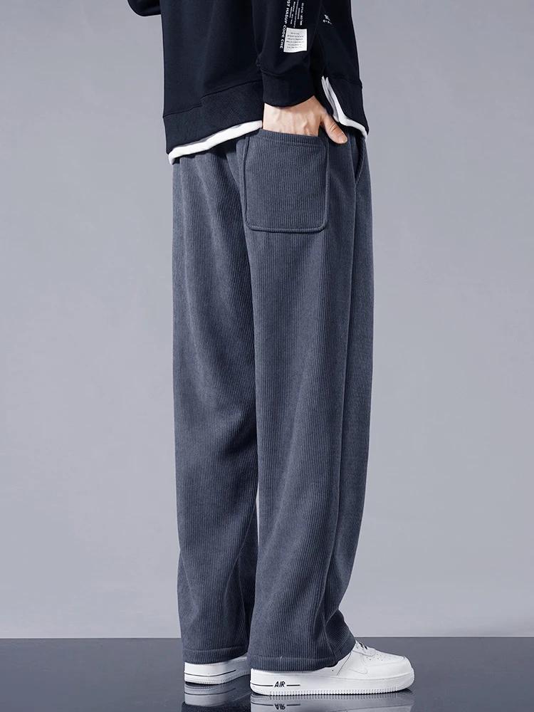 Hiver épais chaud velours côtelé pantalons de survêtement hommes doublure polaire cordon droit ample