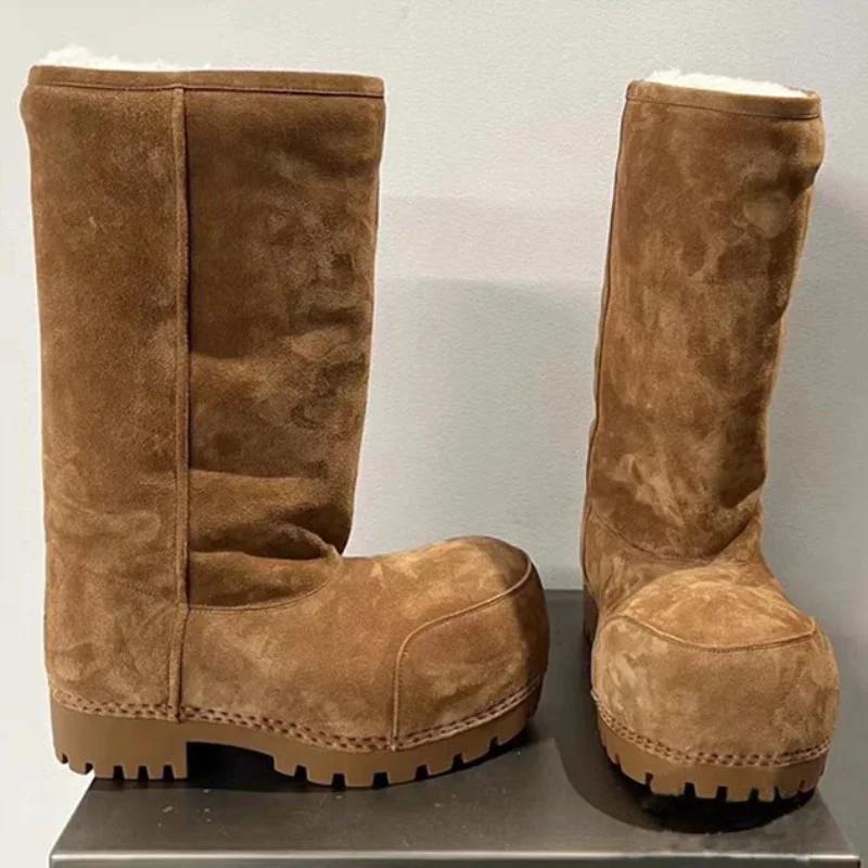 Bottes de neige longues à plateforme pour dames, chaussures en coton chaud, design à grosse tête, ma