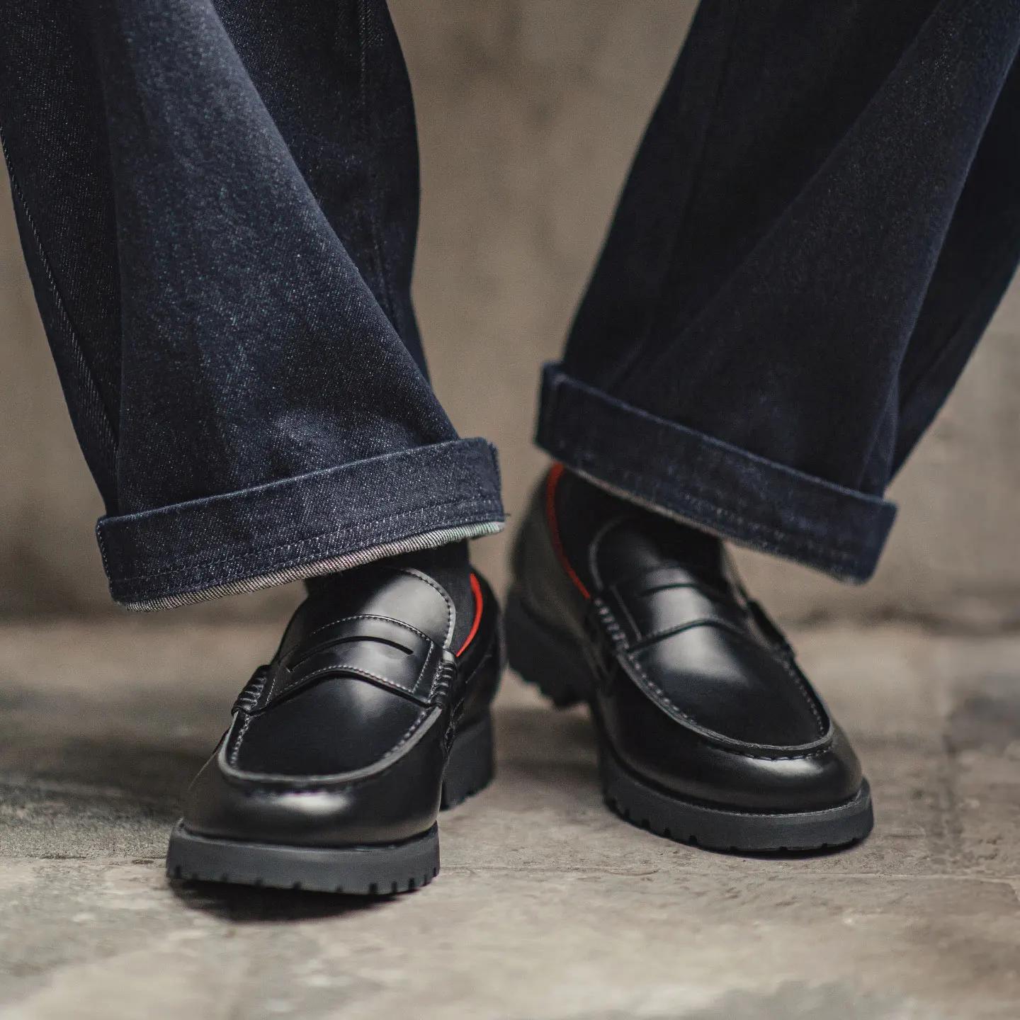 Maden – Mocassins vintage style Old Money pour hommes, chaussures à enfiler en cuir croûte noir, cha