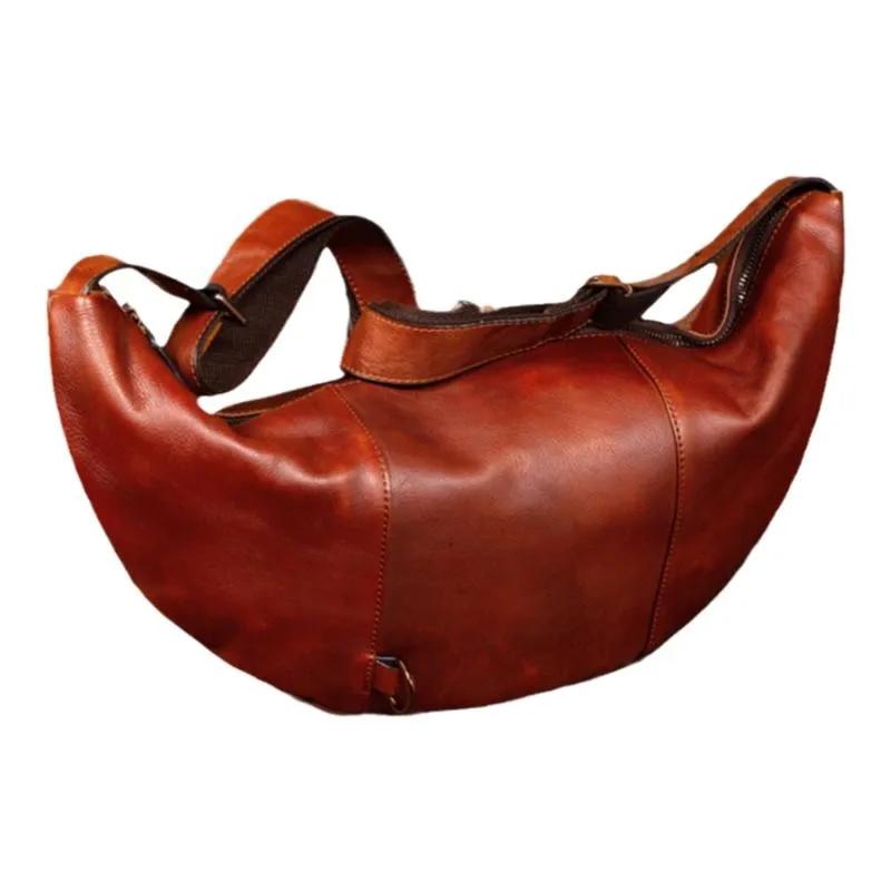 Sac de poitrine en cuir véritable fait à la main, sac à bandoulière décontracté, sac à bandoulière s