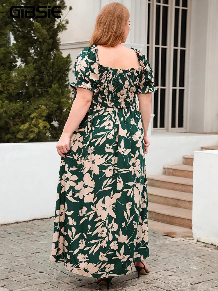 GIBSIE-Robe longue à manches bouffantes et col carré pour femme, maxi, imprimé floral, style bohème,