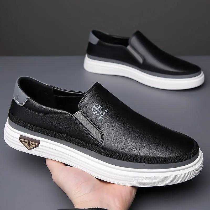 Nouvelles baskets décontractées en cuir véritable pour hommes 2025, mode printemps-été, chaussures b