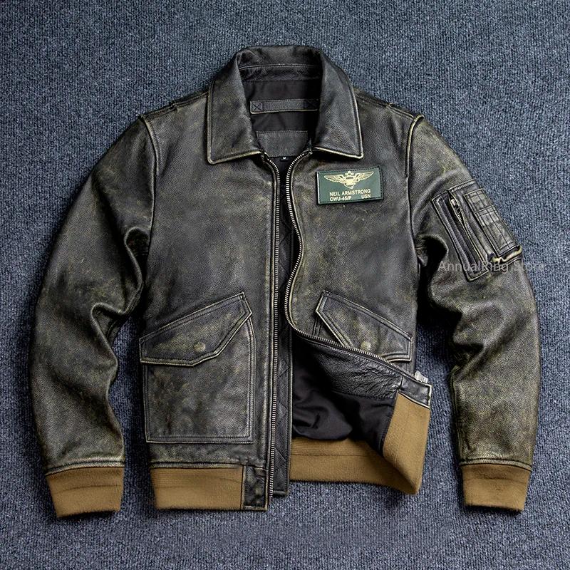 Veste bombardier en cuir véritable 45P, manteau Vintage grande taille en cuir de vache véritable, ti