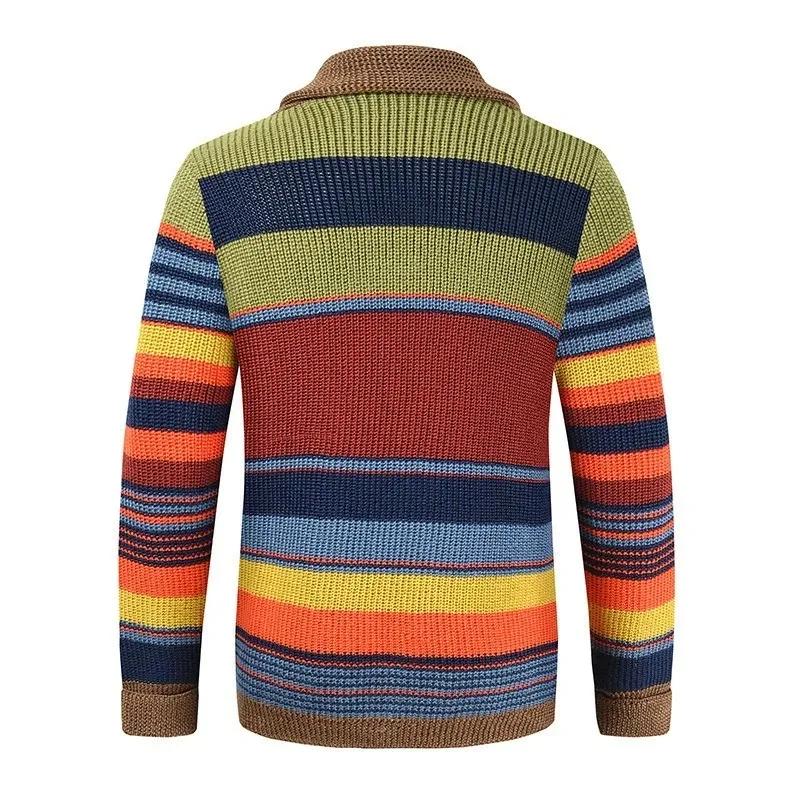 Cardigan en tricot pour homme, nouvelle collection automne-hiver, blocs de couleurs arc-en-ciel, sty