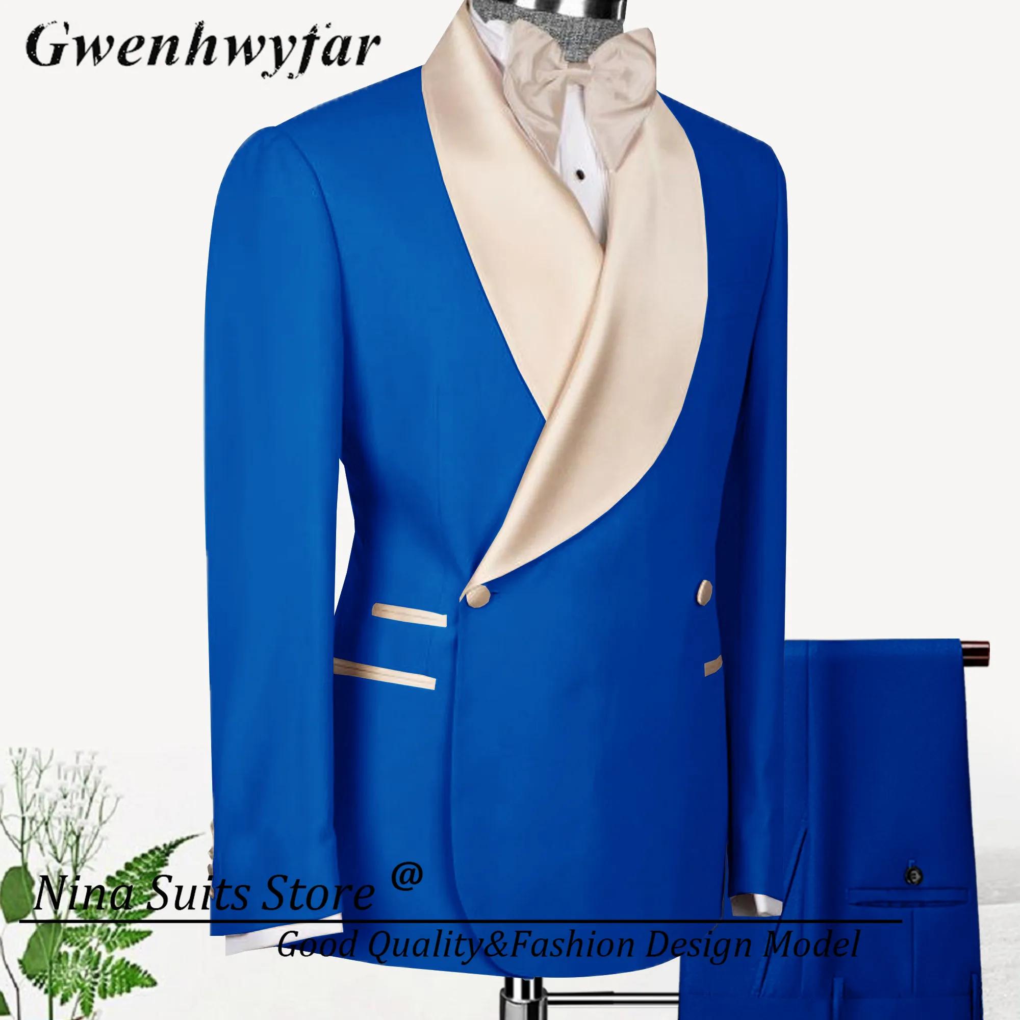Nina Store – costumes à Double boutonnage pour hommes, Blazer bleu marine, pantalon formel à revers 