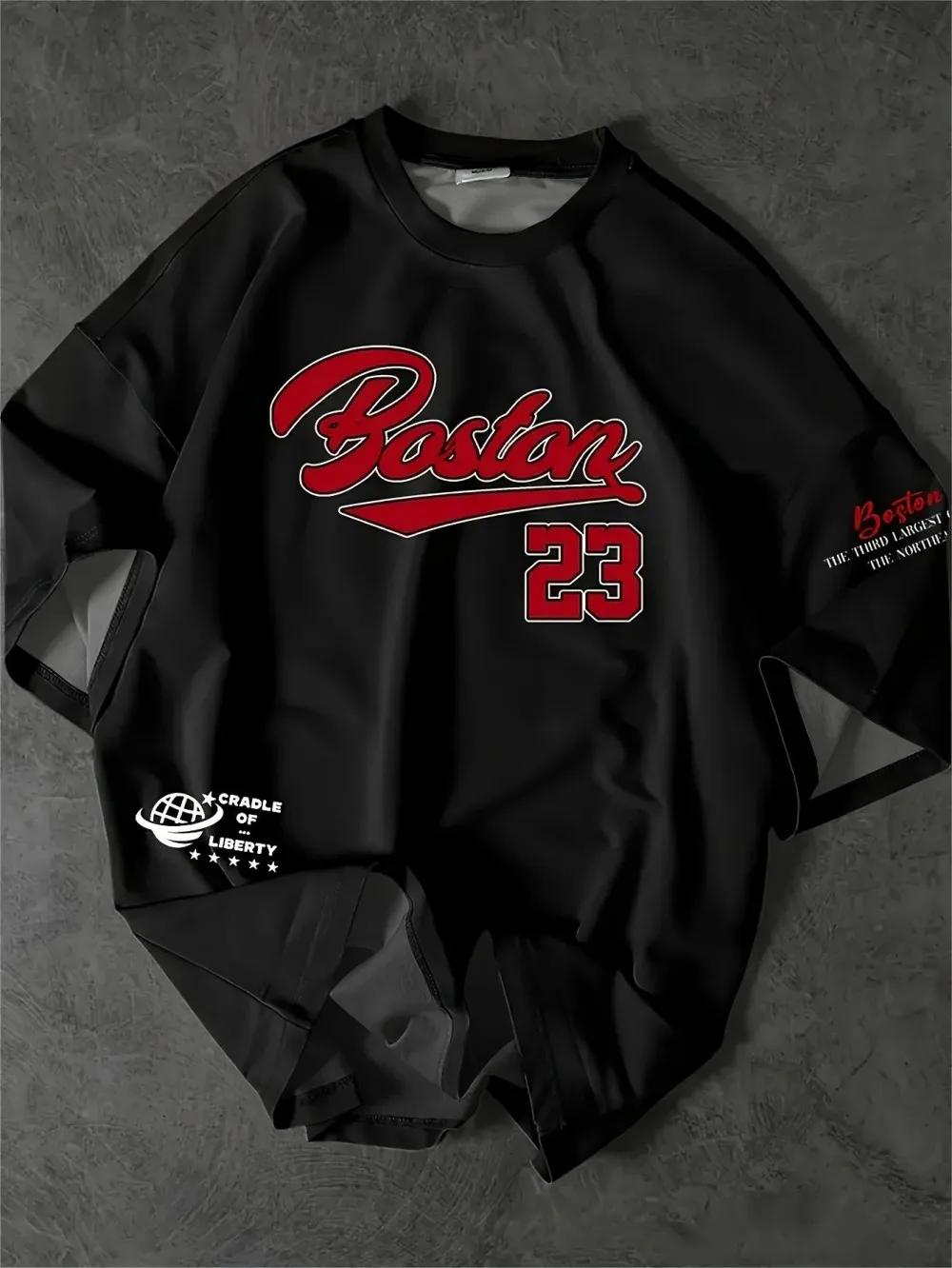 Boston nouveau hommes 23 motif imprimé respirant col rond T-shirt extérieur coupe confortable haut d