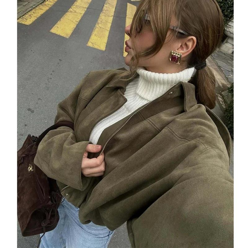 MUJER 2025 vestes bombardier en daim pour femmes vêtements d'extérieur veste surdimensionnée femme S