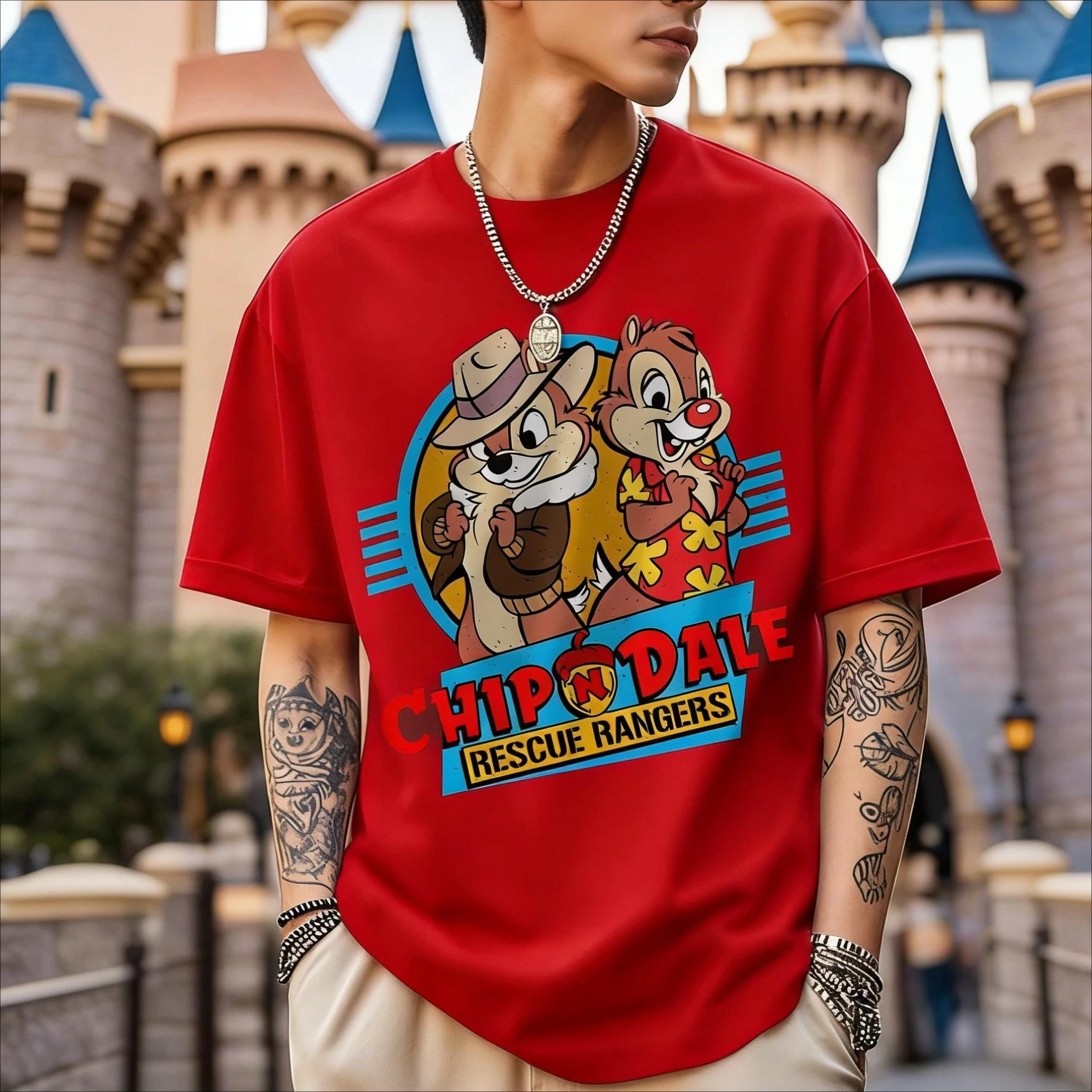 Disney Chip & Dale T-shirt en coton imprimé créatif 2026 été nouvelle rue Hip Hop à la mode décontra