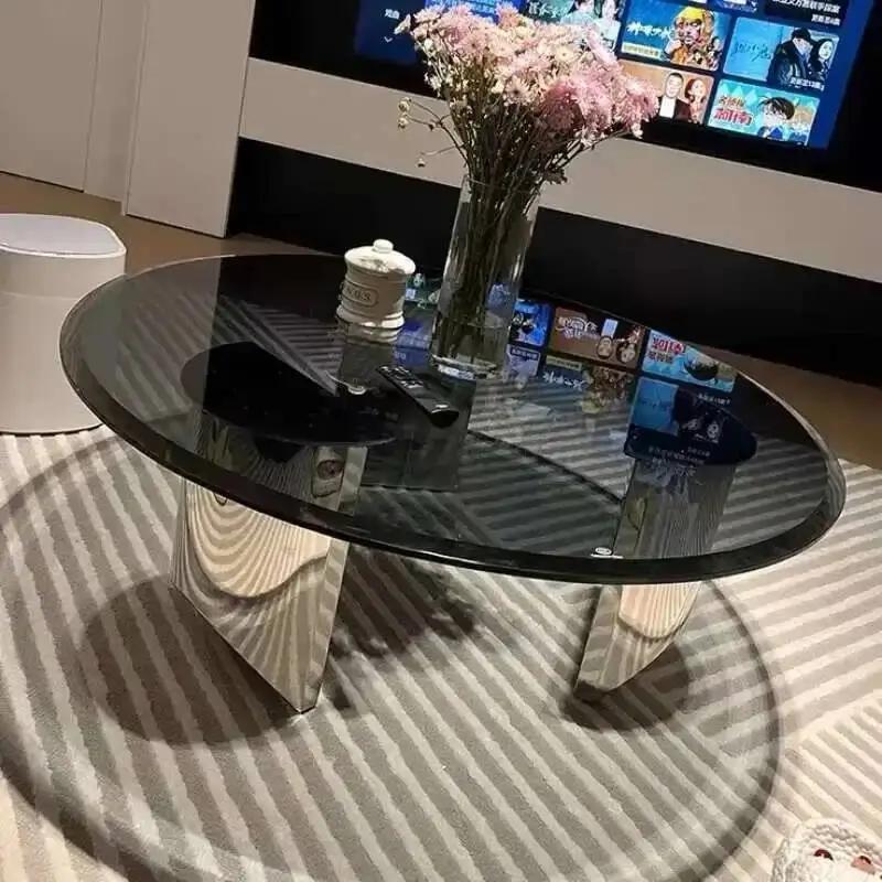 Table en verre trempé de luxe léger italien, Table basse moderne pour la maison, Table ronde créativ