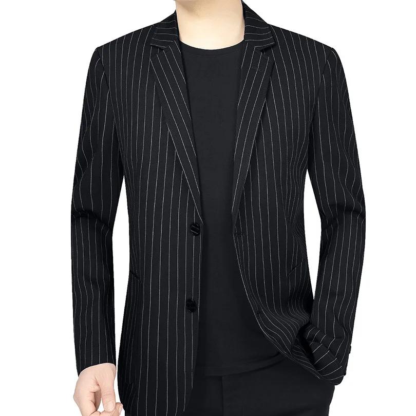 Blazer Homme Printemps-Automne Rayé Fin Col Rabattu Veste de Costume Respirante à Manches Longues av