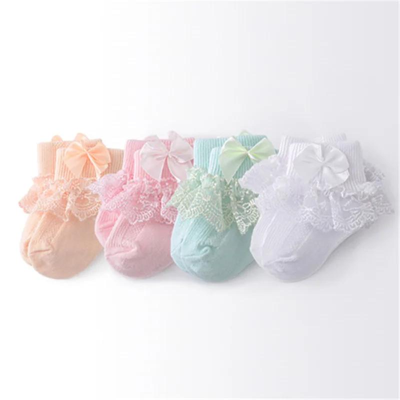 Lawadka 4 paires/lot nouveau-né bébé chaussettes pour filles coton dentelle infantile filles chausse