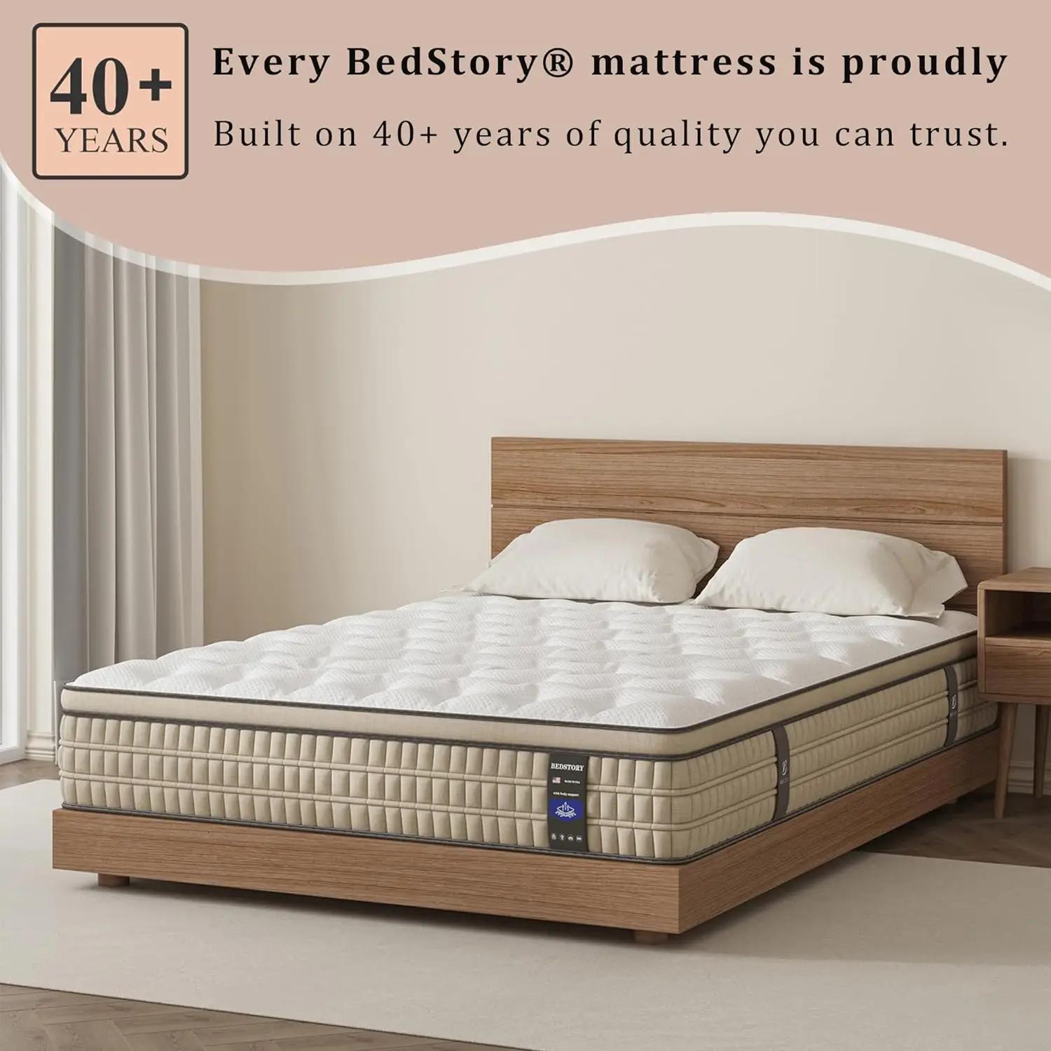BedStory-Matelas en mousse à mémoire de forme, 12 pouces, gel hybride Full/King, taille Queen avec t