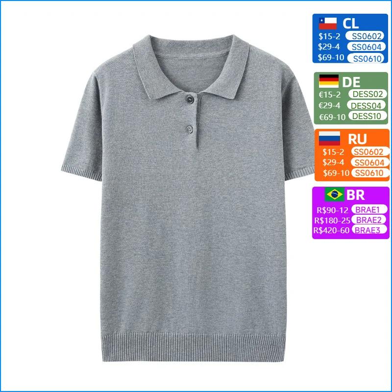 100% coton T-shirt pull femmes été col rond manches courtes tricot pull t-shirts décontracté bas por