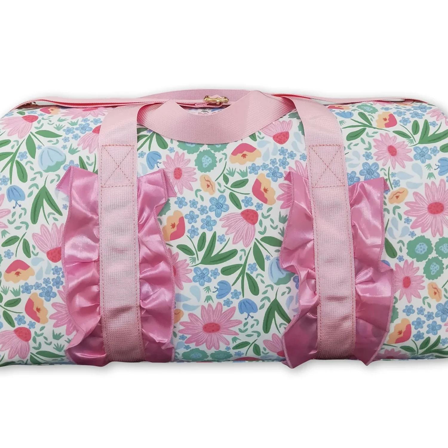Sac de voyage rose à volants et motifs floraux pour femme adulte
