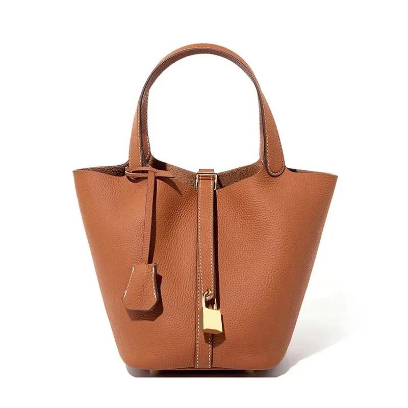 Sacs à main en cuir véritable pour femmes, petit panier seau, sacs à bandoulière de styliste, fourre