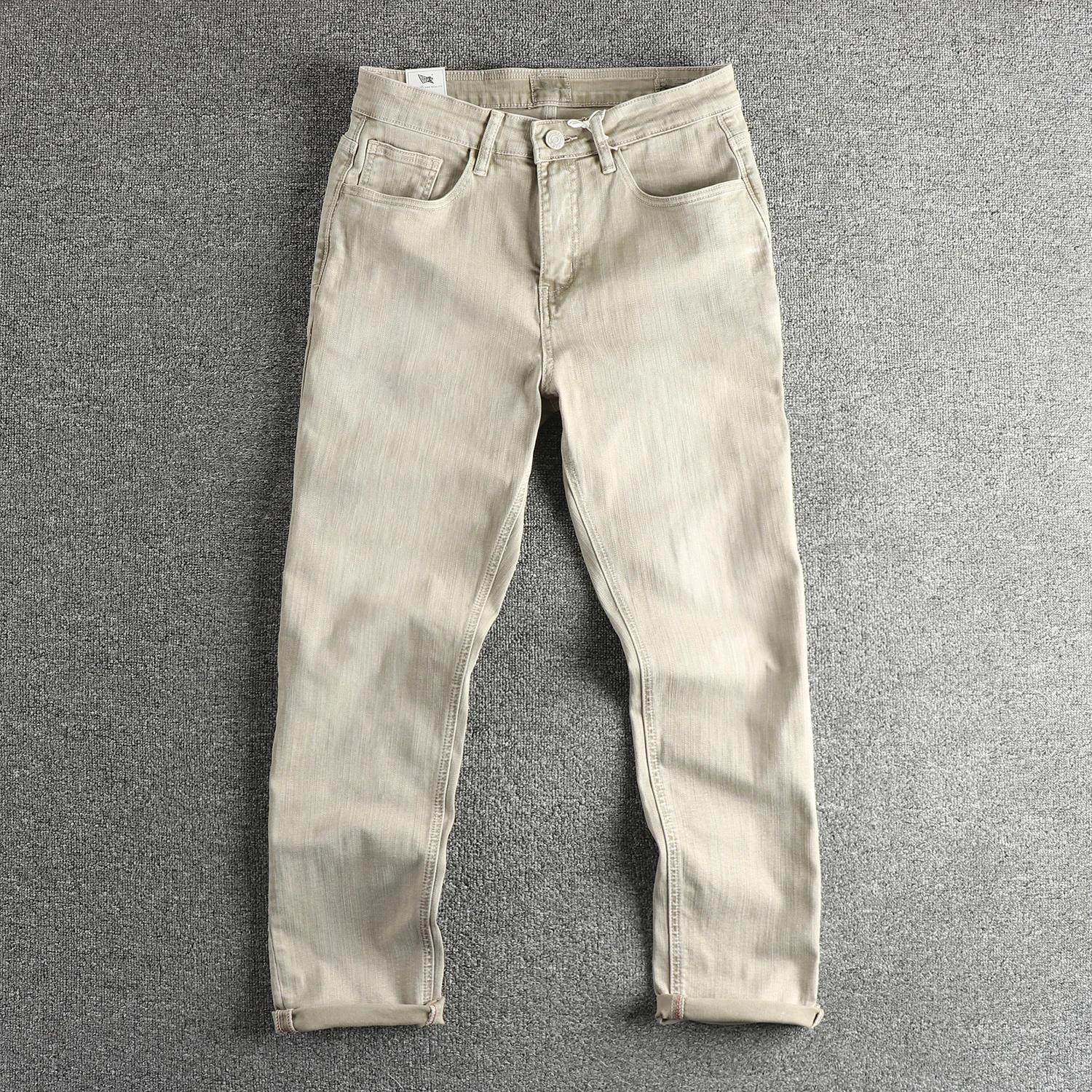 2025 printemps et été nouveau américain rétro haute élasticité flammé coton hommes lavé jean droit a
