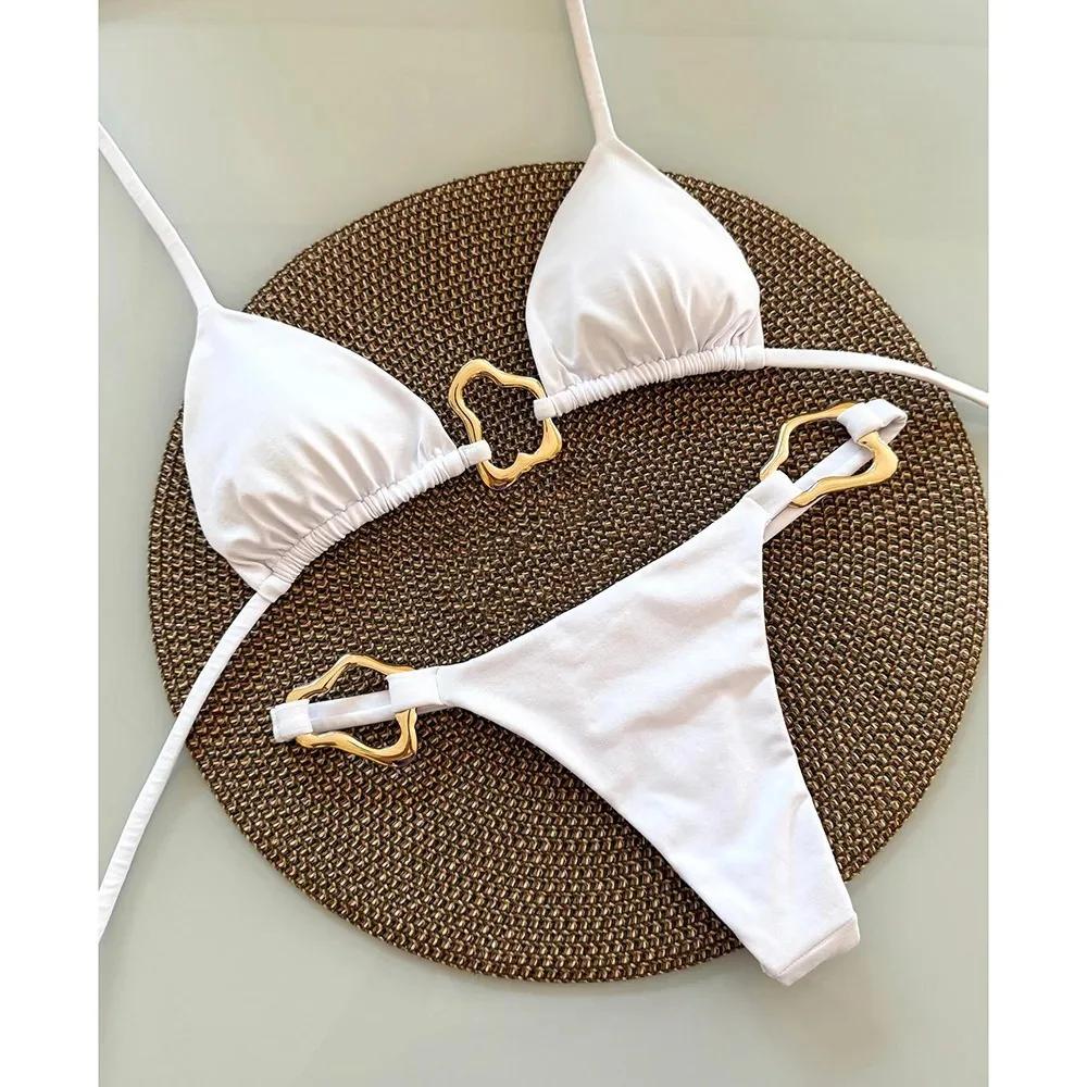 Nouveau Bikini Sexy couleur unie à lacets fendu maillot de bain deux pièces pour les femmes