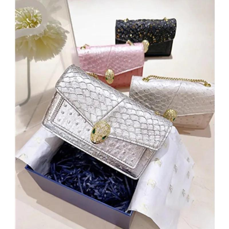 Sac à chaîne en cuir véritable pour femme, motif autruche tête de serpent, mini sac carré exquis à p