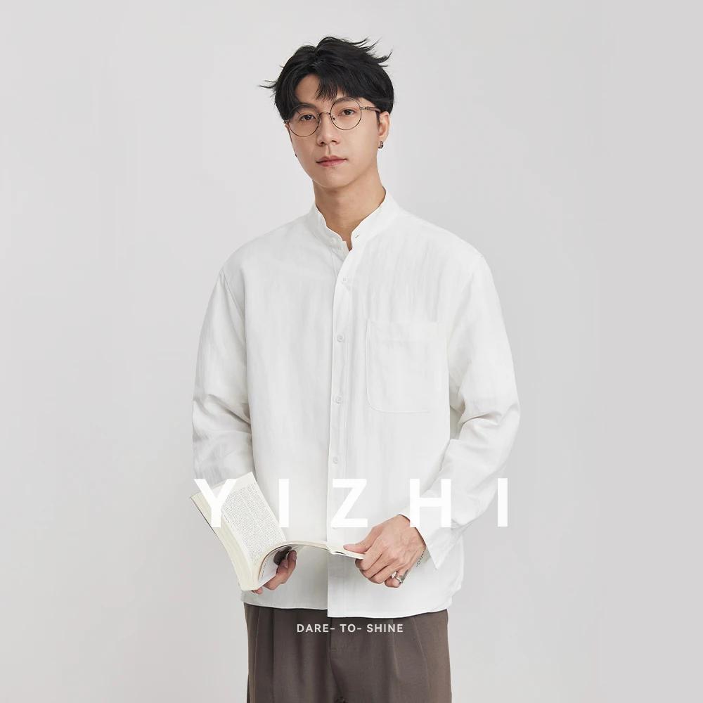 Chemise décontractée pour homme en lin, style chinois, col montant, printemps 2026, légèrement ample