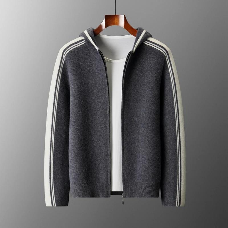 Lancement du nouveau produit: pull tricoté épais à capuche pour hommes 100% laine mérinos Cardigan à