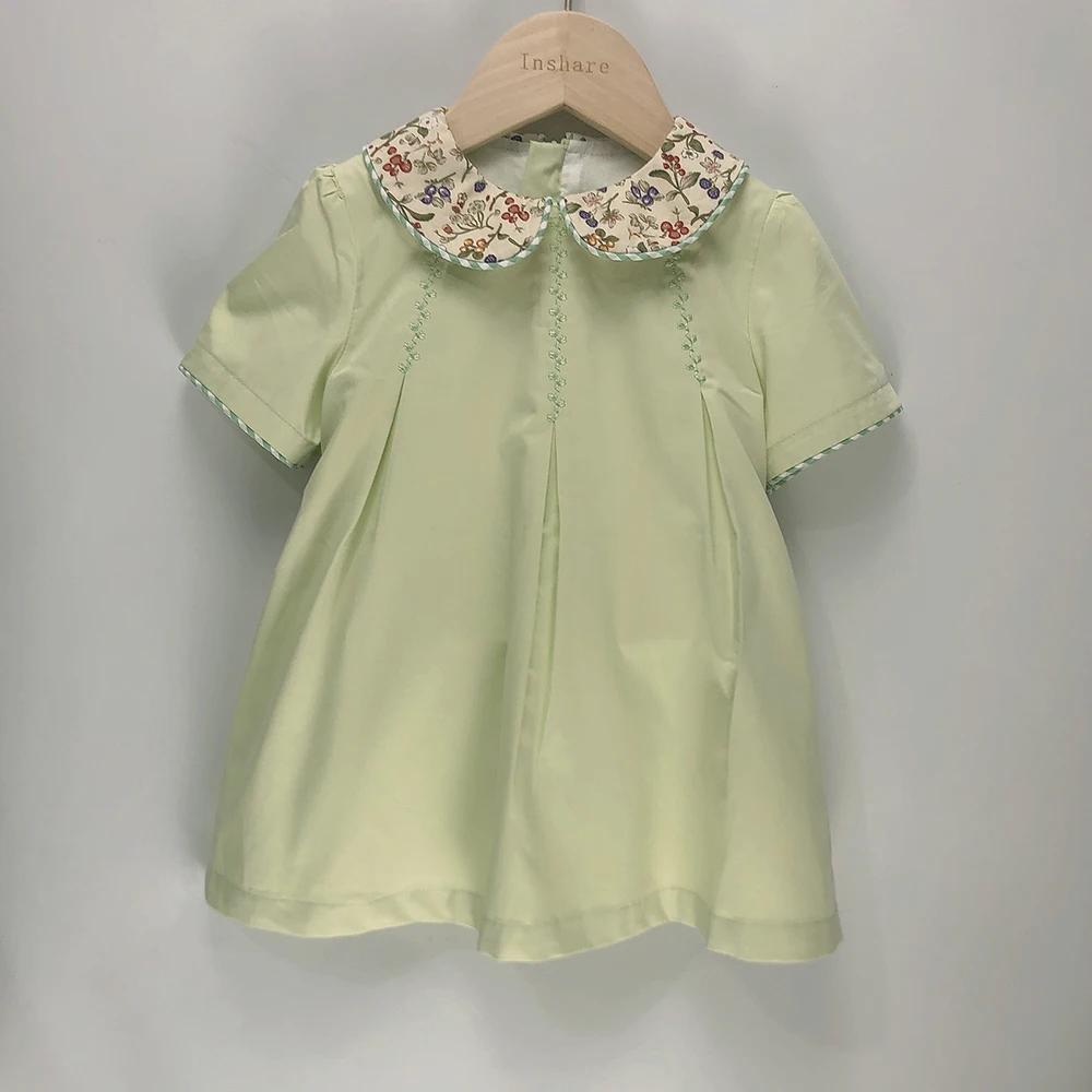 Vêtements de Boutique pour Enfant, Barboteuse à Manches Courtes en Coton Vert, Imprimé Floral, Col à