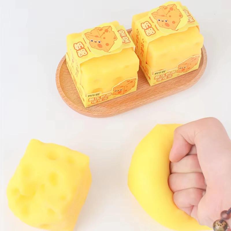 Jouet anti-stress en caoutchouc souple en forme de cube de fromage jaune, nouveauté, rebondissant, p