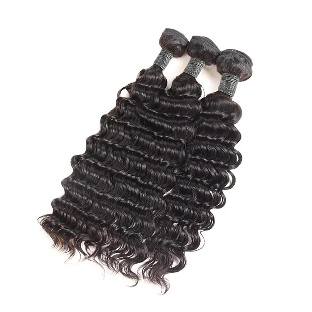 Tissage en lot brésilien naturel Remy Deep Wave, 40 pouces, noir naturel, non traité, Extensions de 