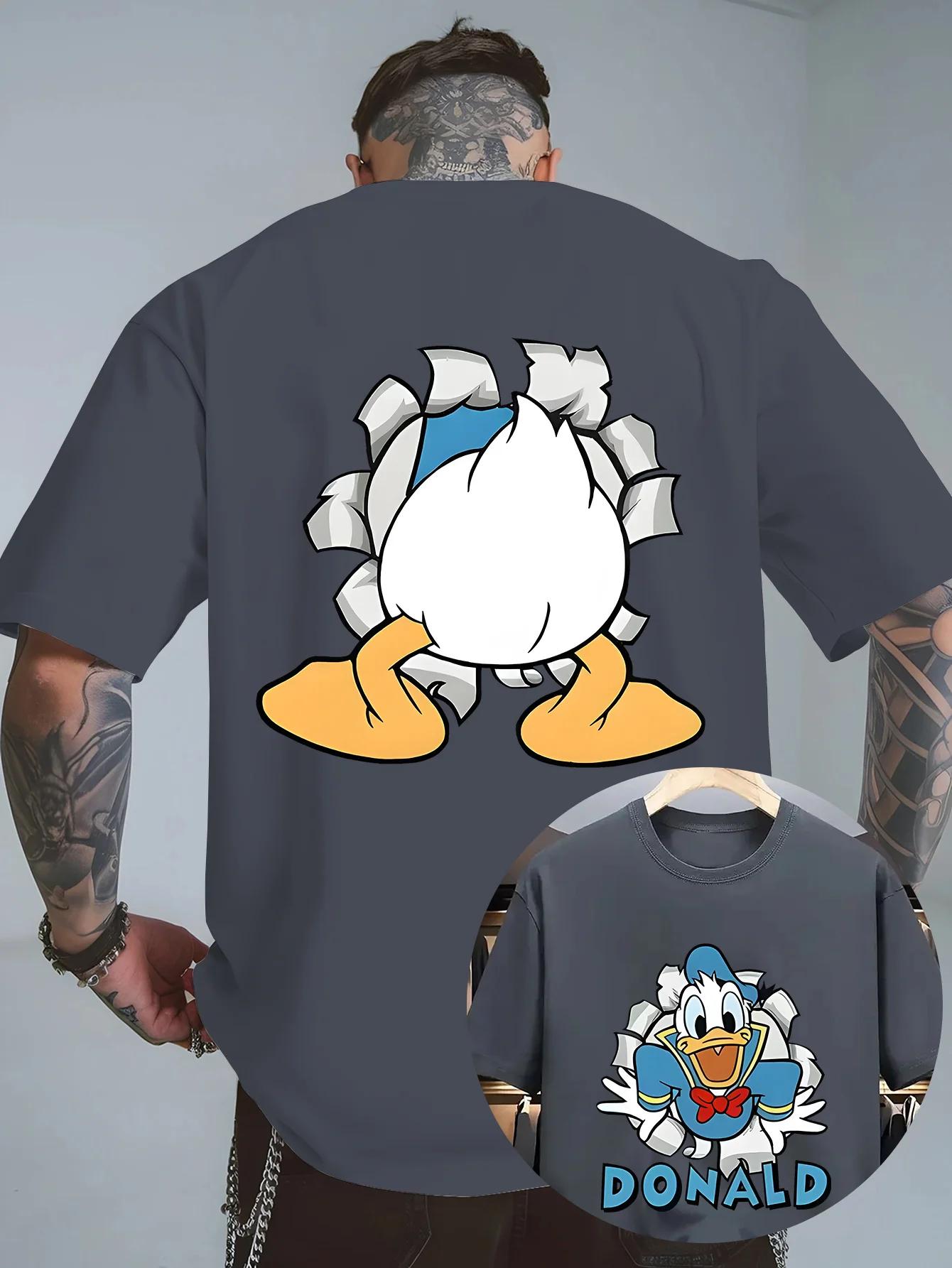 Disney Donald Duck Dessin Animé Double Face Imprimé T-shirt 2026 Hommes D'été Nouvelle Rue Hip Hop D