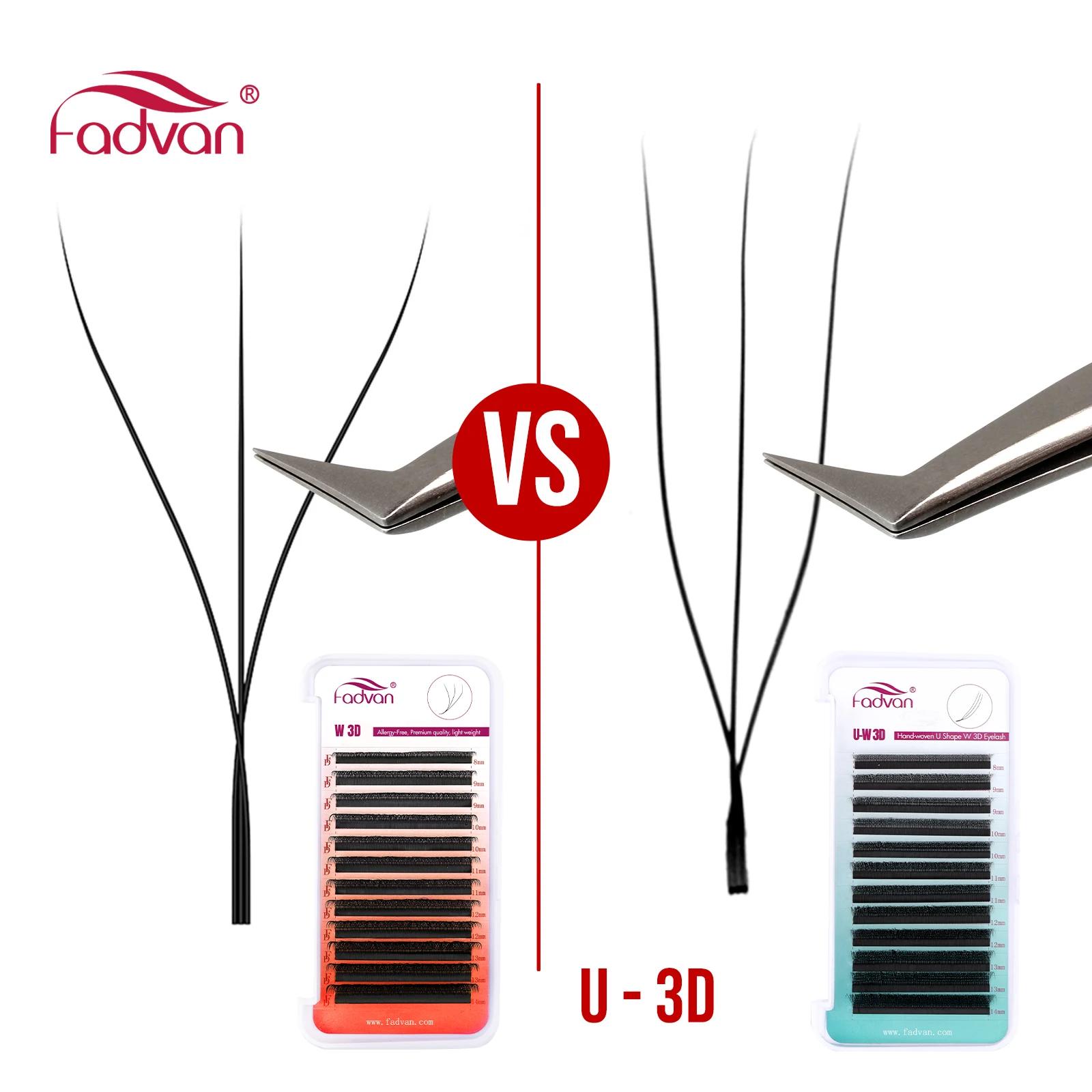 FADVAN Cils en U YY 3D 4D 5D, lot de 10 paires, noir mat, naturels, souples, éventails étroits, 12 l