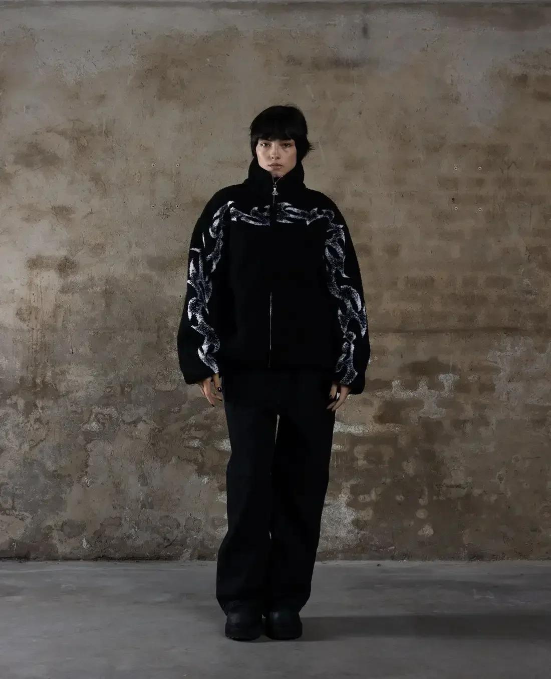 Veste à col droit avec fermeture éclair pour homme et femme, streetwear, cool, imprimé graphique, ré