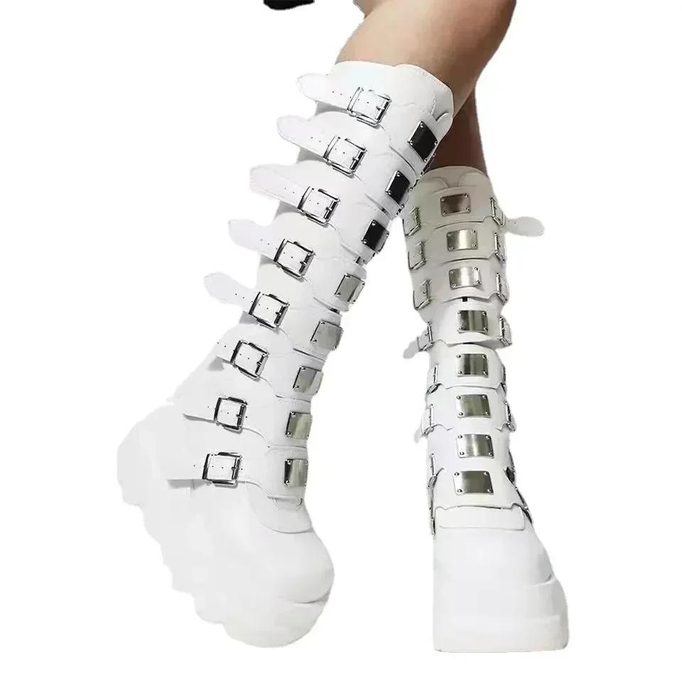 Bottes hautes gothiques à plateforme, Punk, noires, chaussures De moto Sexy, Halloween Cosplay, pour