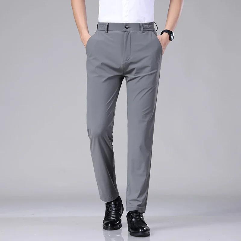 Pantalon décontracté pour hommes, mince, taille élastique, classique, noir, gris, printemps, été