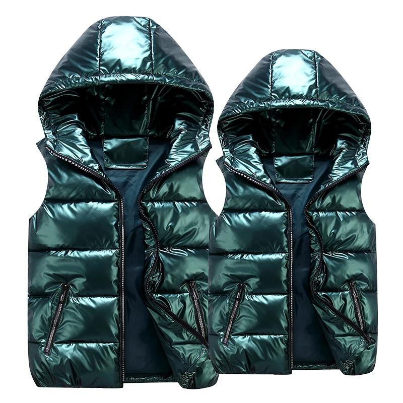 Gilet à capuche classique homme/femme/enfant hiver à capuche gilet en coton brillant gilet décontrac