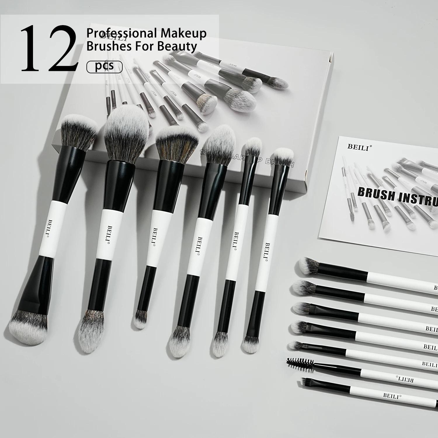 BEILI – ensemble de pinceaux de maquillage professionnels à double extrémité, 12 pièces, pour Contou
