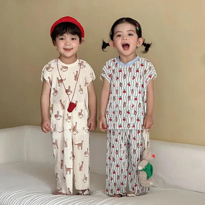 MILANCEL ensemble été enfants 1-10 ans, T-shirt short ours garçon costume fleurs fille tenue ample