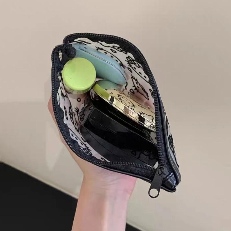 Sac à cosmétiques Kawaii Hello Kitty, style anime, sac à monnaie portable en maille, sac de rangemen