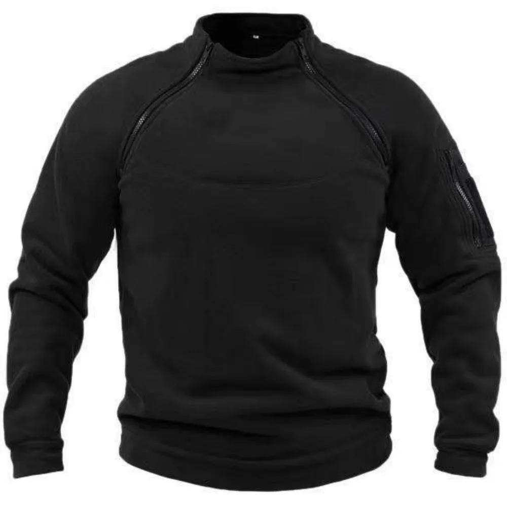 Sweat-shirt polaire pour hommes, chaud et respirant, avec fermeture éclair tactique, col debout, man