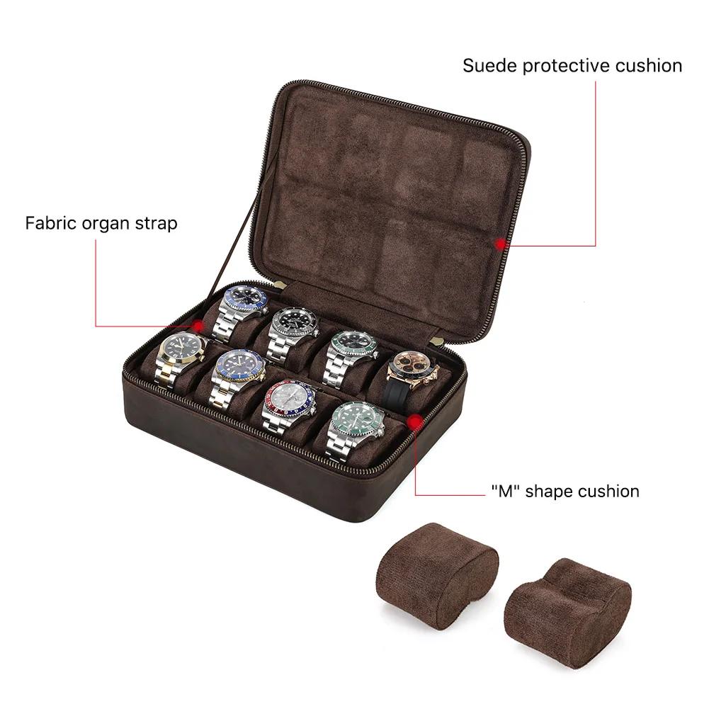 Étui de montre de luxe en cuir véritable pour hommes, boîte de rangement de bijoux, boîte de voyage 