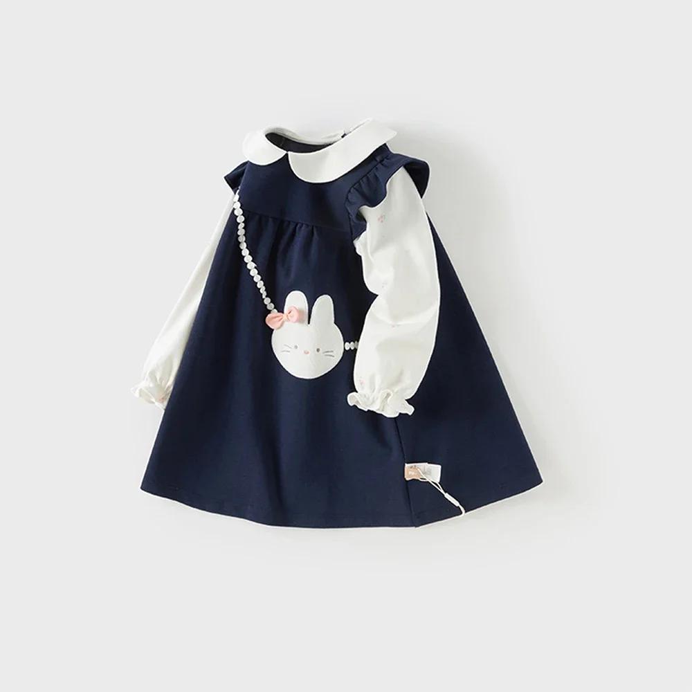 Dave Bella robe pour enfants automne doux doux mignon lapin fille faux deux pièces robe fête vêtemen