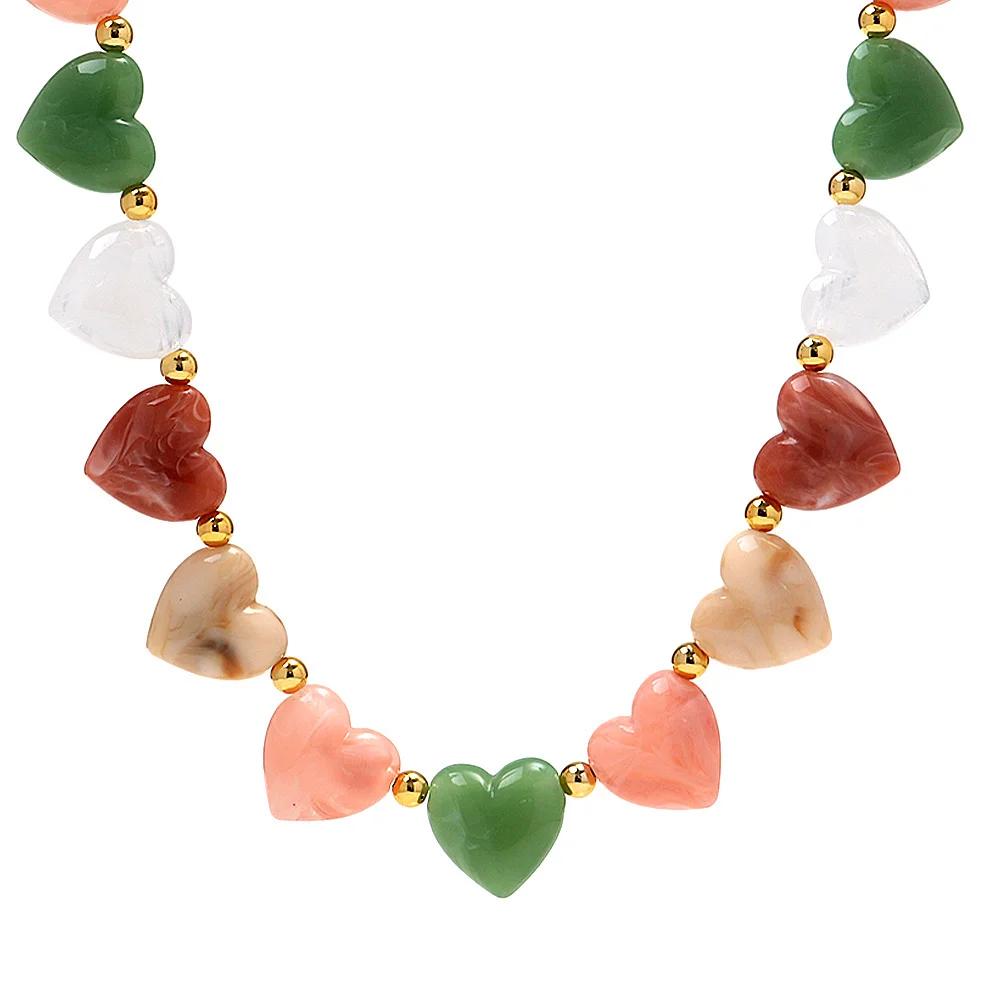 Collier ras du cou en perles de cœur en acrylique pour femmes, mignon, en résine géométrique en form