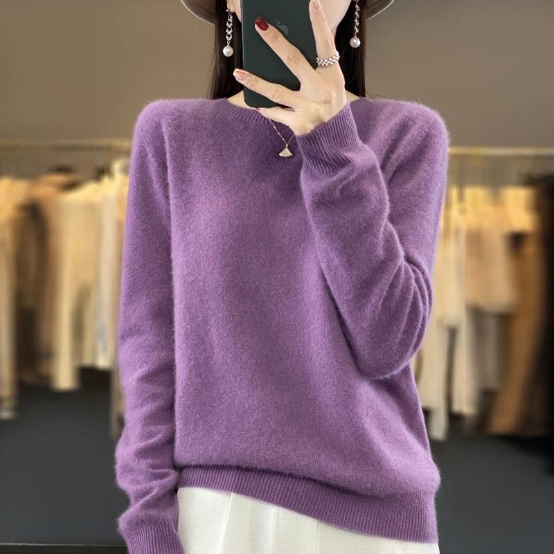 100% laine mérinos pull femmes col rond cachemire tricots femme pull automne hiver décontracté hauts