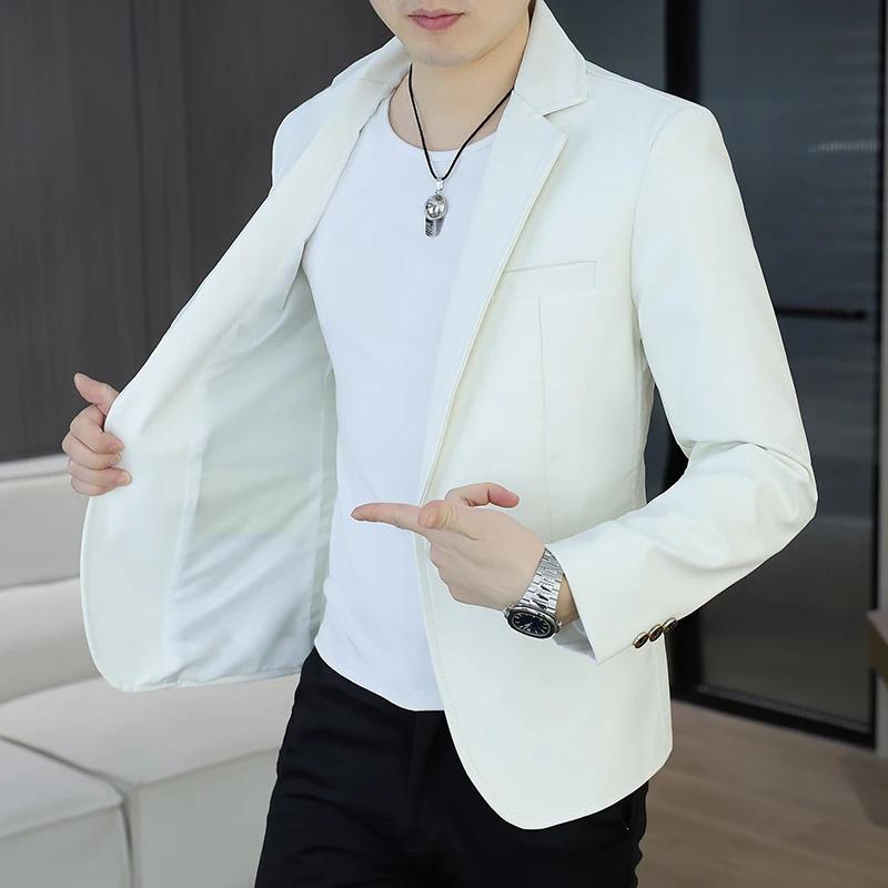 Veste en cuir PU pour hommes, mince, amincissante, de style coréen, petit haut de costume décontract