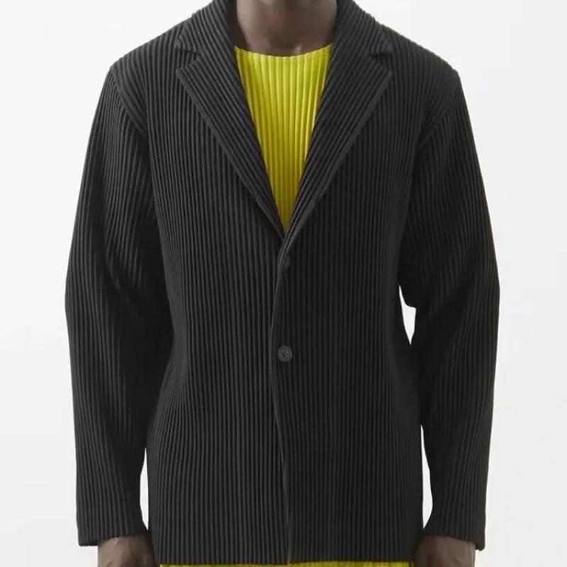 Veste plissée Miyake pour homme, nouvelle collection printemps 2026, manteau à manches longues, col 