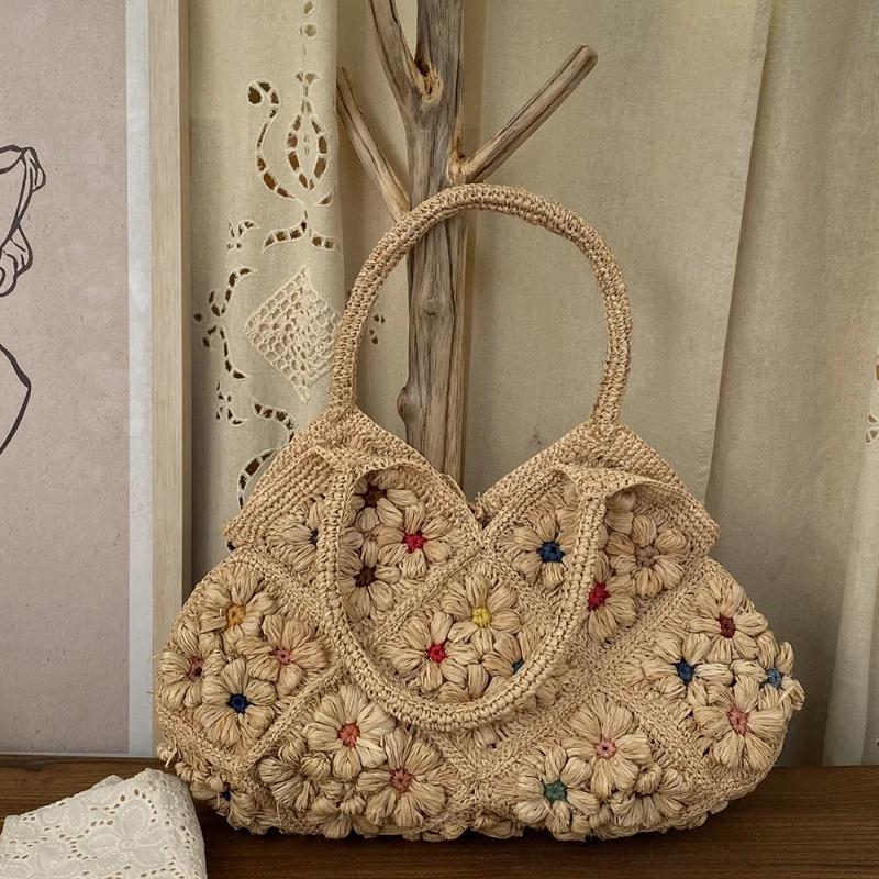 Sac de plage tissé de luxe haut de gamme pour femme, fait main au crochet, grande capacité, élégant 
