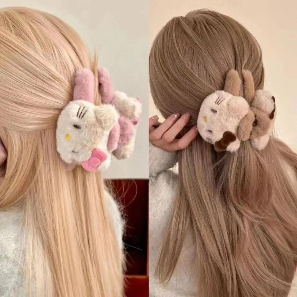 Ctue Anime marron Kitty peluche griffe de cheveux requin pince Barrettes crabe pinces à cheveux pour