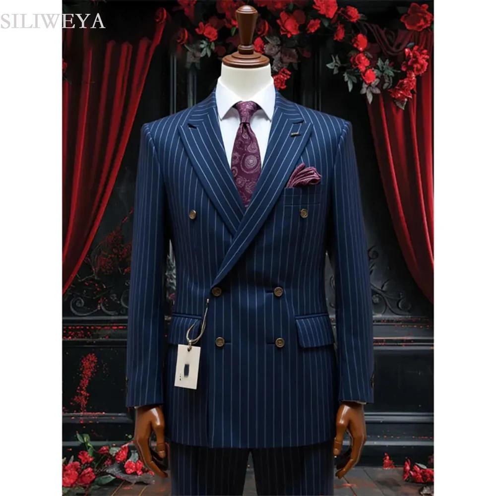 SILIWEYA – costumes d'affaires à Double boutonnage pour hommes, élégant, revers, coupe cintrée, vête
